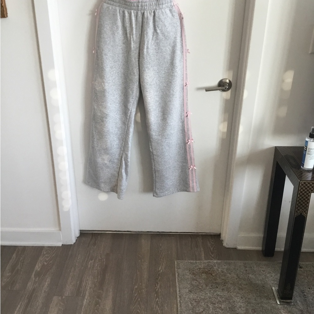 Sunday Gray Sweatpants with Pink Side Bows